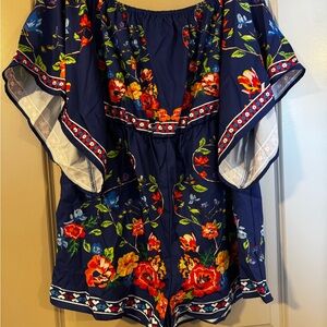 SHEIN Floral Navy Jumpsuit